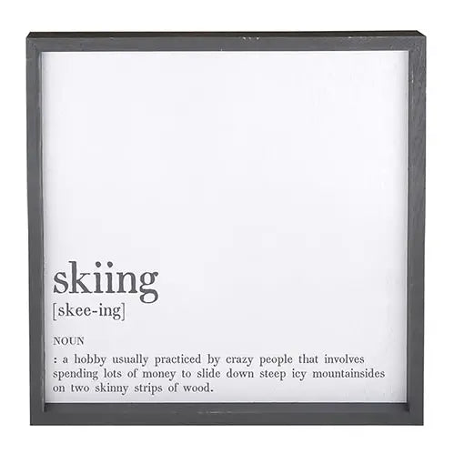 Skiing Definition Wooden Sign